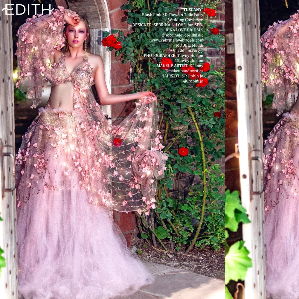 "TUSCANY" Blush & Rose Gold Floral Lace Tulle Wedding Ballgown Set - Picture 3 of 11